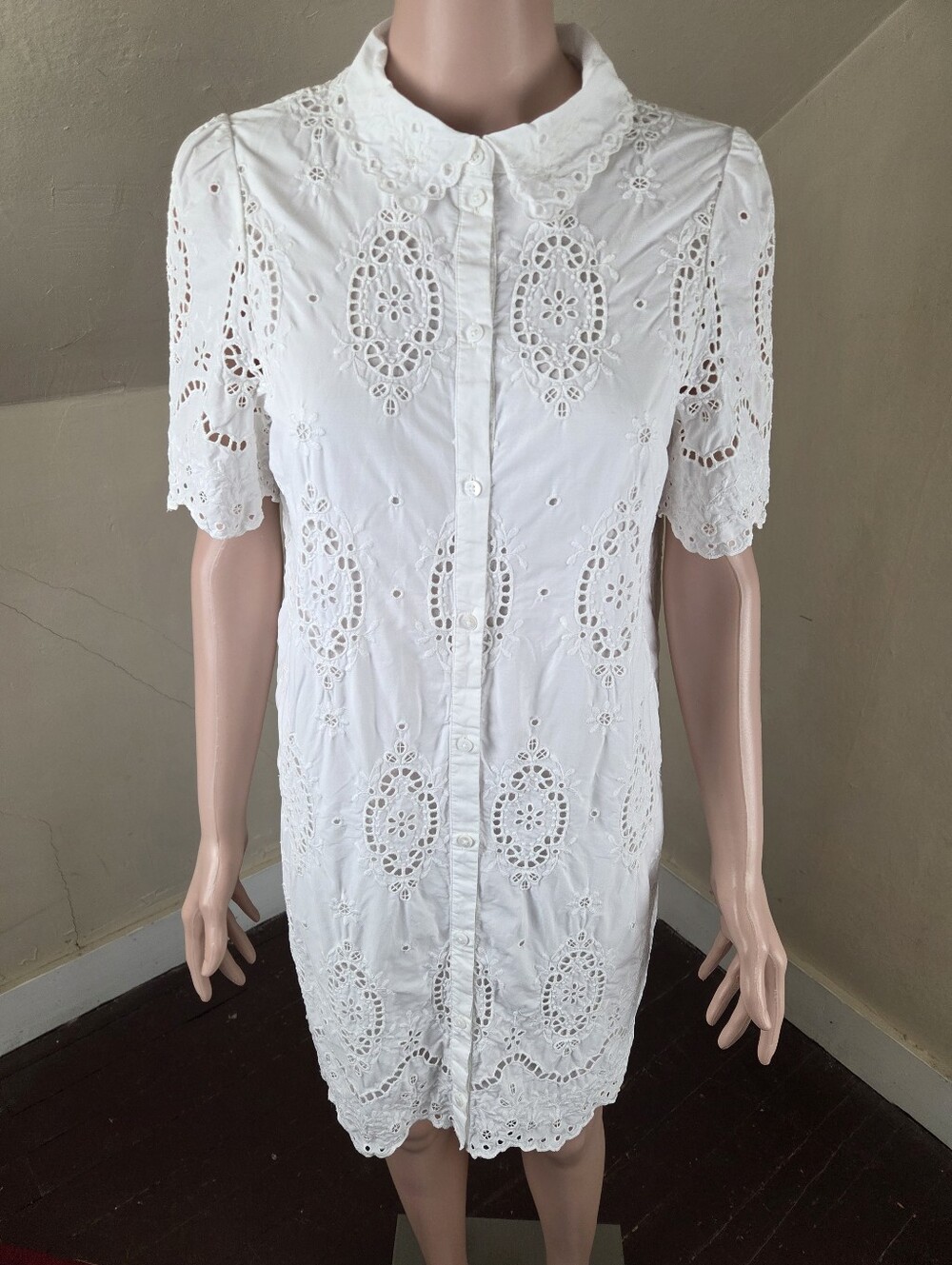 Sézane‎ Elvina Eyelet Embroidered Shirt Dress White EU 42 Runs Small - Picture 4 of 13